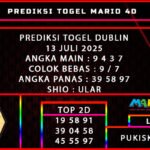 PREDIKSI TOGEL DUBLIN POOLS 13 JULI 2025