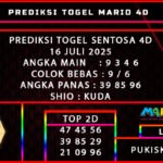 PREDIKSI TOGEL SENTOSA 4D POOLS 16 JULI 2025