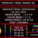 PREDISI TOGEL SENTOSA 4D POOLS 26 JULI 2025
