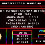 PREDIKSI TOGEL SENTOSA 4D POOLS 17 JULI 2025
