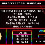 PREDIKSI TOGEL SENTOSA TOTO POOLS 27 JULI 2025