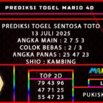 PREDIKSI TOGEL SENTOSA TOTO POOLS 13 JULI 2025