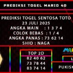 PREDIKSI TOGEL SENTOSA TOTO POOLS 23 JULI 2025