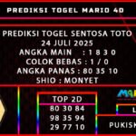 PREDIKSI TOGEL SENTOSA TOTO POOLS 24 JULI 2025