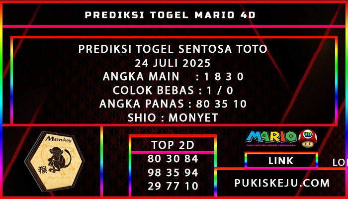 PREDIKSI TOGEL SENTOSA TOTO POOLS 24 JULI 2025