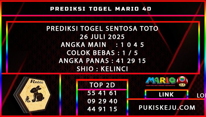 PREDIKSI TOGEL SENTOSA TOTO POOLS 26 JULI 2025
